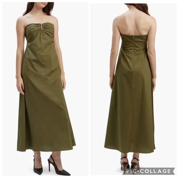 Bardot Dresses & Skirts - Bardot Lora‎ Strapless Cotton Poplin Maxi Dress Khaki Green 10